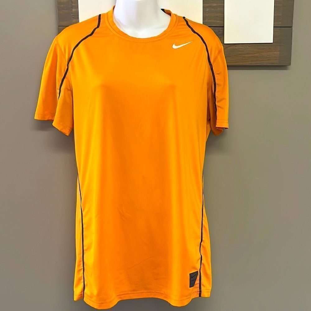 Nike Pro Dri-FIT Men's Bright Orange Short Sleeve Gym Training FITTED Shirt- Med